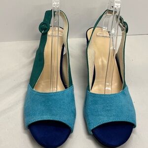 Chic Suede-Like Blue and Teal Women's Heels